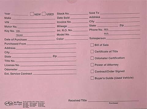 Pink 9x12 Printed Vehicle Dealer Envelopes, 100 Pack