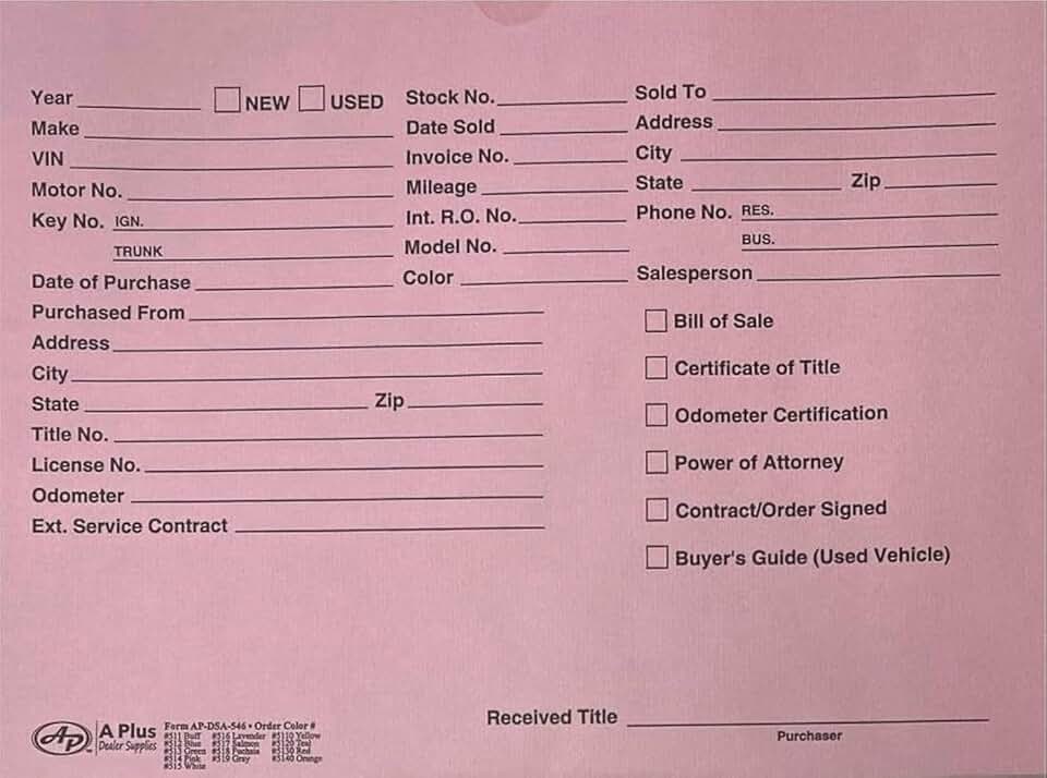 Pink 9x12 Printed Vehicle Dealer Envelopes, 100 Pack
