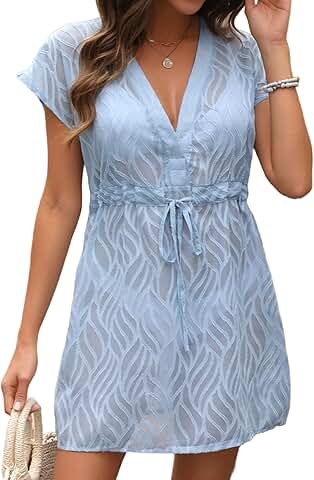 Women's Lace Short Sleeve Beach Coverup