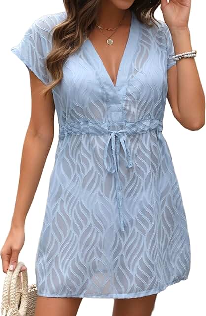 Women's Lace Short Sleeve Beach Coverup
