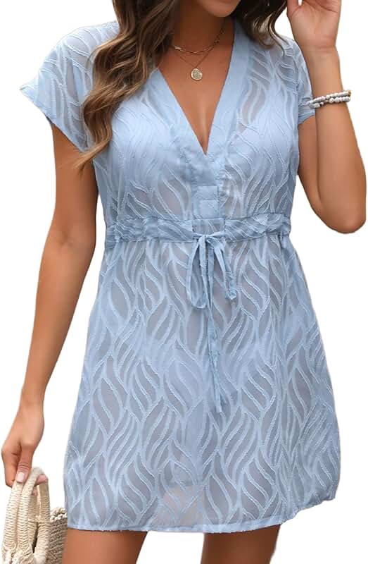 Women's Lace Short Sleeve Beach Coverup