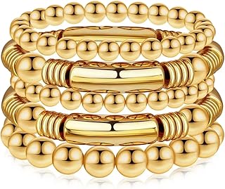 Chunky Gold Beaded Bangle Set for Women and Men