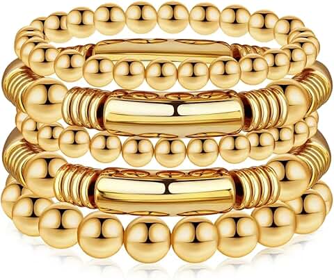 Chunky Gold Beaded Bangle Set for Women and Men