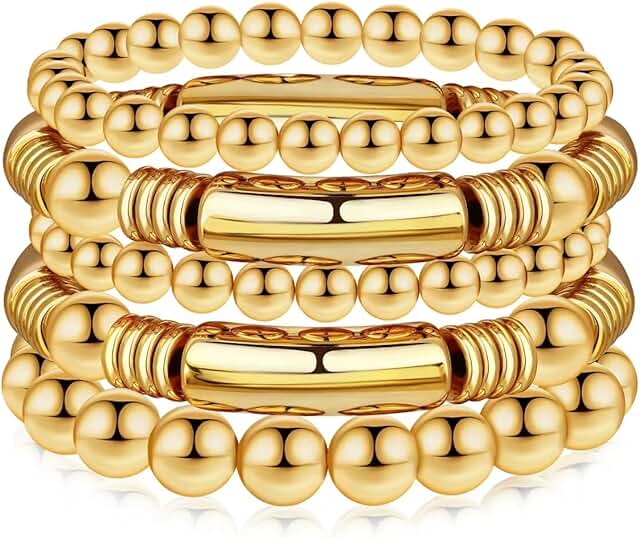 Chunky Gold Beaded Bangle Set for Women and Men
