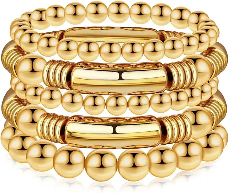 Chunky Gold Beaded Bangle Set for Women and Men