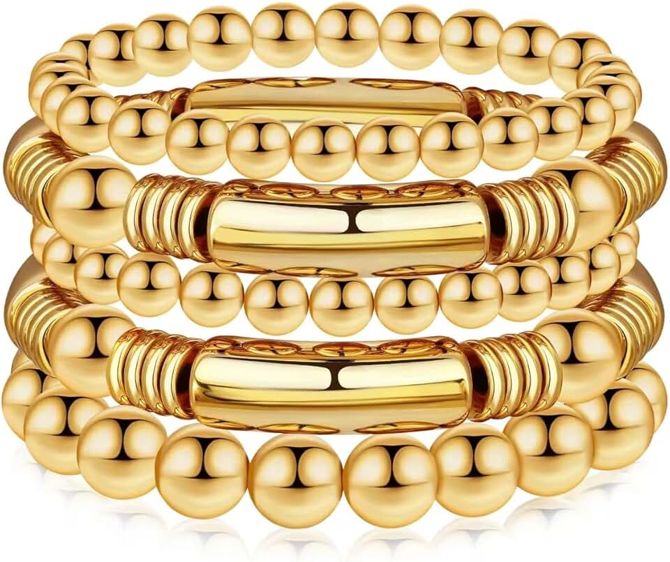 Chunky Gold Beaded Bangle Set for Women and Men