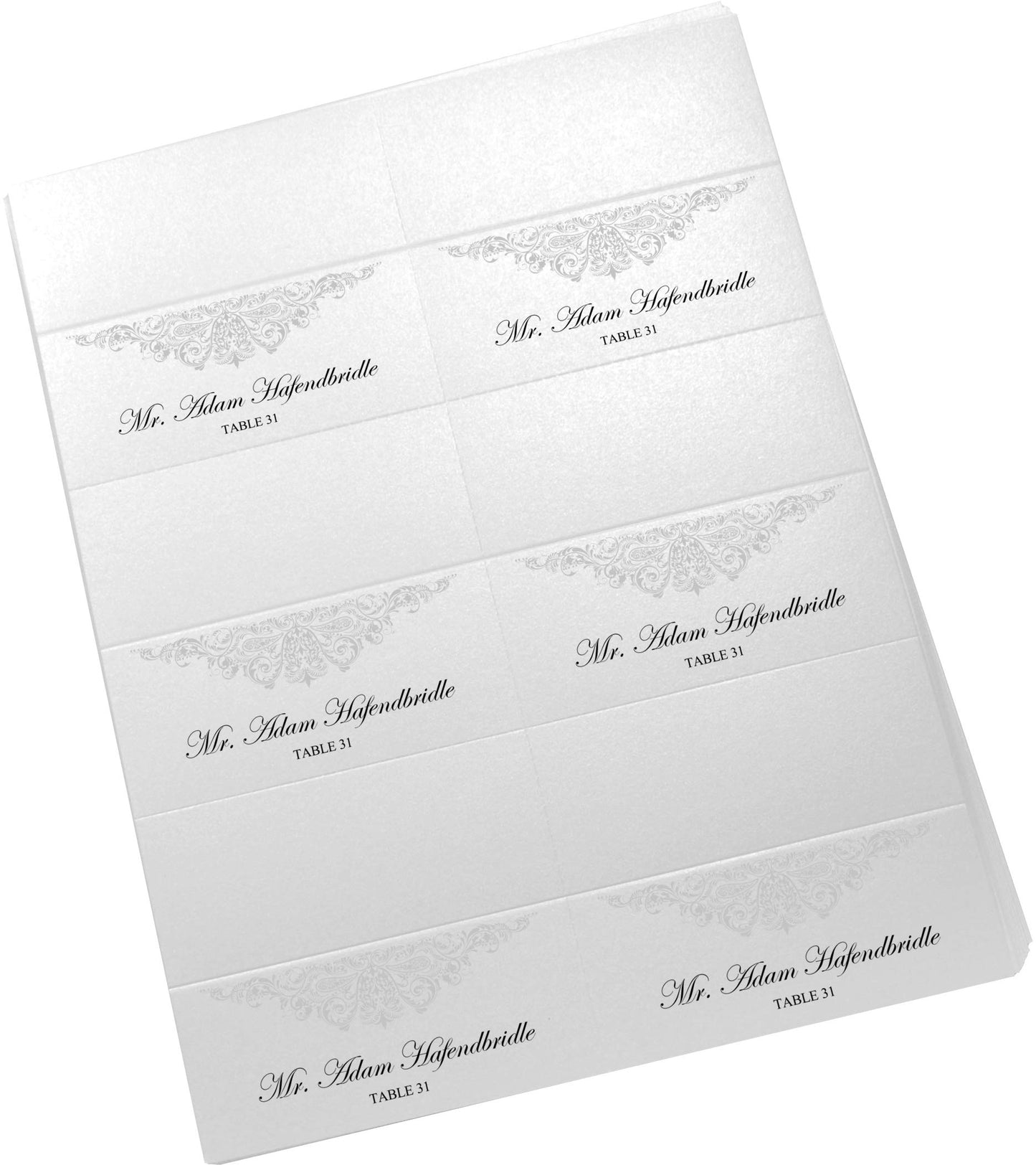 Silver Paisley Printable Place Cards, Set of 60