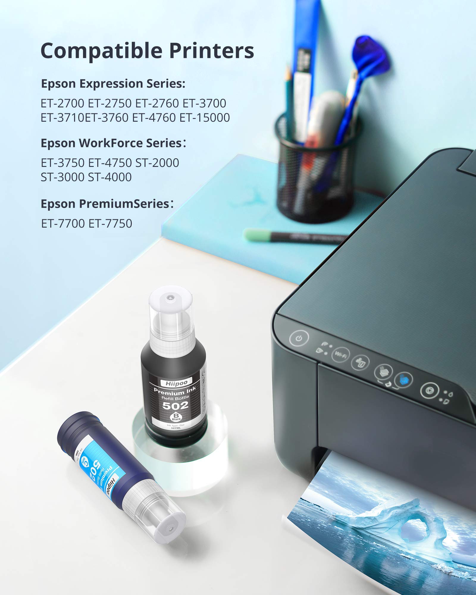 Compatible T502 502 Ink Refill Bottles for Ecotank ET-2750 ET2760 ET-3750 ET-4750 ET-3760 ET-2850 ET-4750 ET-4850 ET-2700 ET-3700 ET-3710 ET-15000 ET-2800 ET-2803 ST-2000 ST-3000 ST-4000