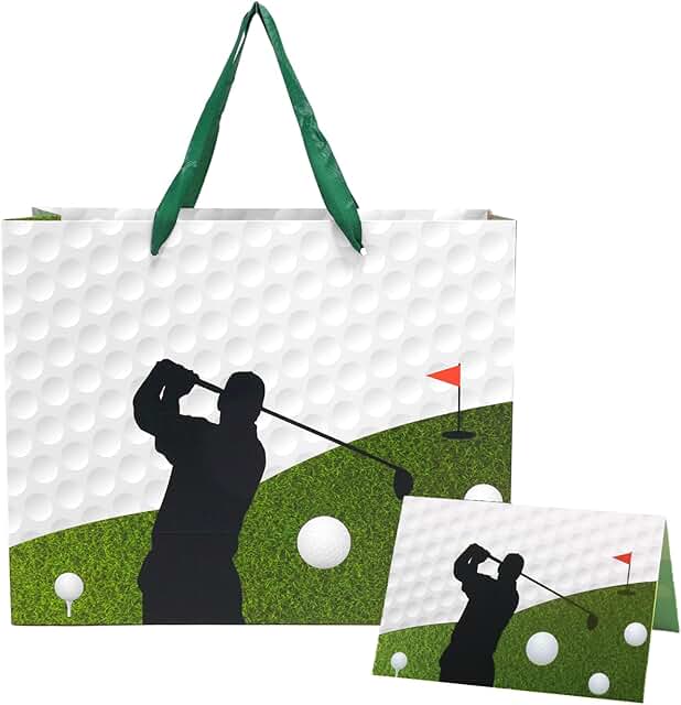 Golf Themed Birthday Gift Bag with Tissue and Card