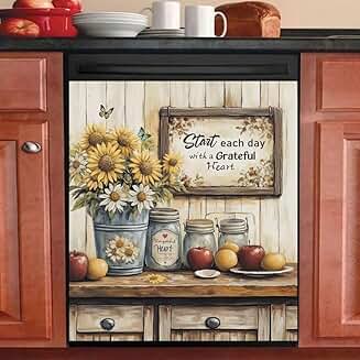 Sunflower and apple kitchen magnet decor, 23x26 in
