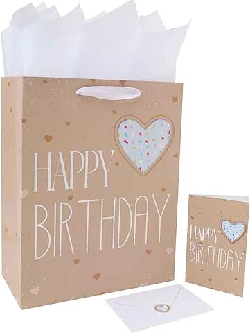 Large Brown Heart Gift Bag with Card and Tissue