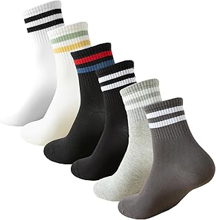 Six Pairs of Cotton Striped Crew Socks for Women