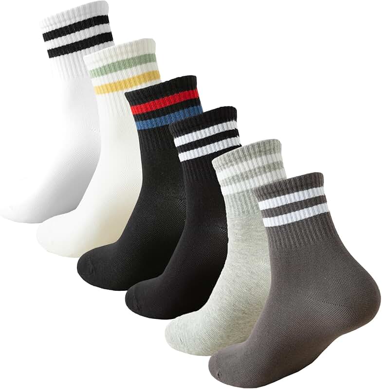 Six Pairs of Cotton Striped Crew Socks for Women