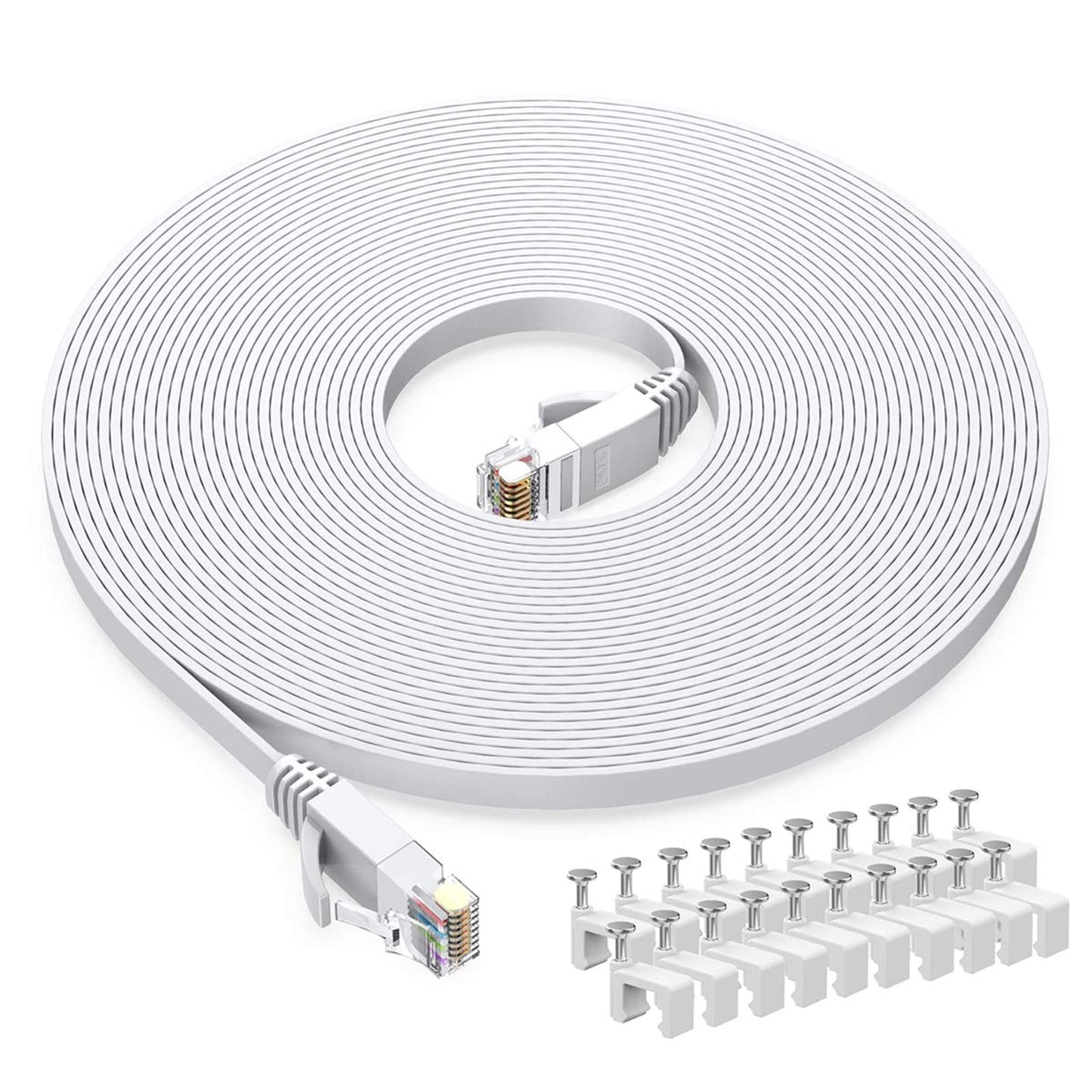 Cat6 Ethernet Cable 20 FT White, Cat-6 Flat RJ45 Computer Internet LAN Network Ethernet Patch Cable Cord - 20 Feet