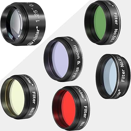 5-Piece 1.25-Inch Telescope Filters Kit with 0.5X Reducer