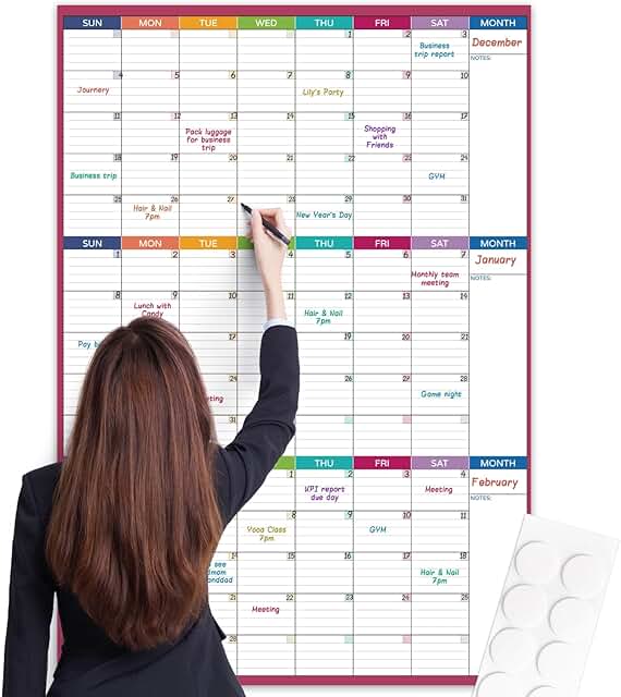 Large 3-Month Dry Erase Wall Calendar, 28x40 inches