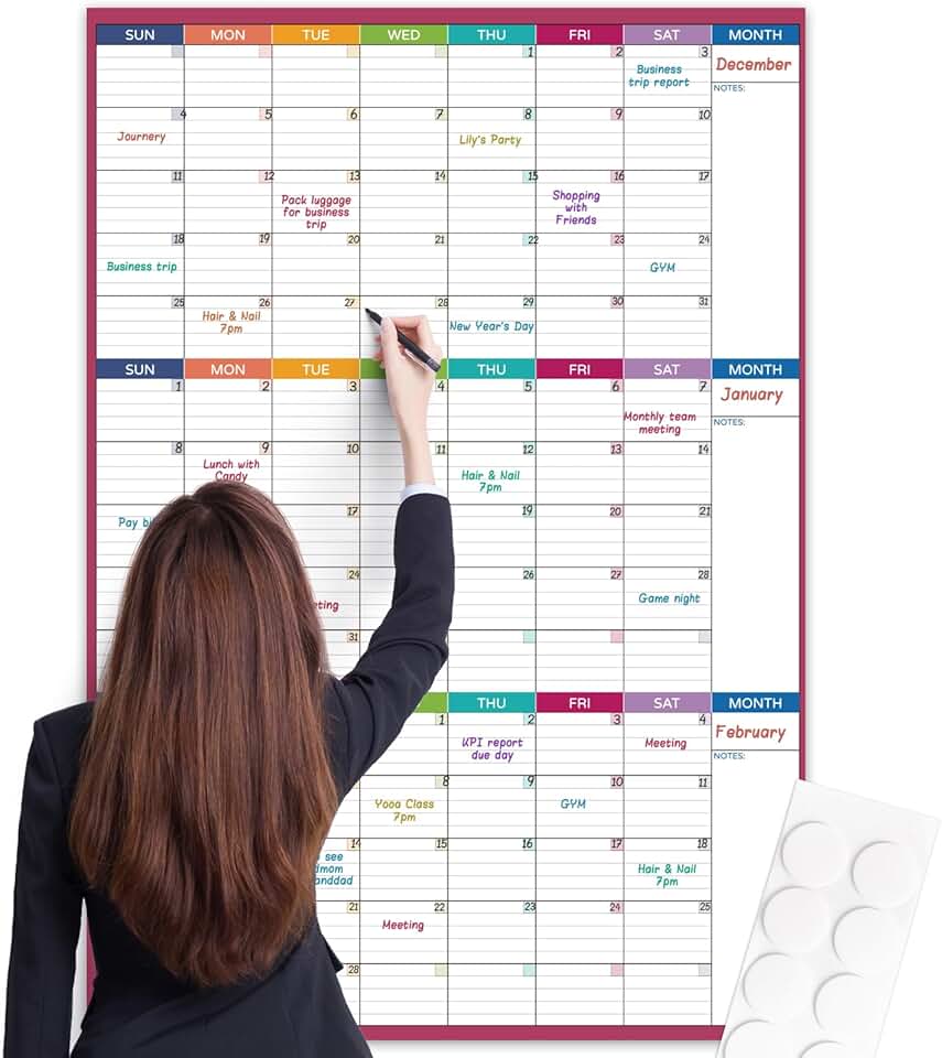 Large 3-Month Dry Erase Wall Calendar, 28x40 inches