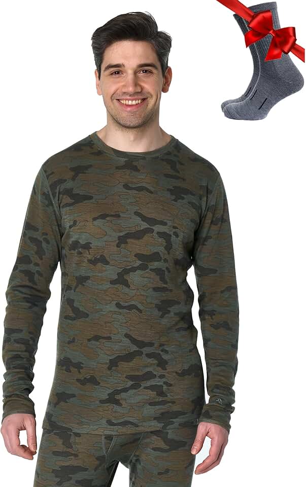 Men's Merino Wool Base Layer Long Sleeve Thermal Shirts