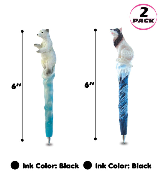 Polar Bear and Wolf Novelty Pens, 2 Pack