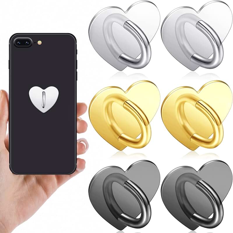 Six Heart Phone Ring Holders with Sticky Metal Loops