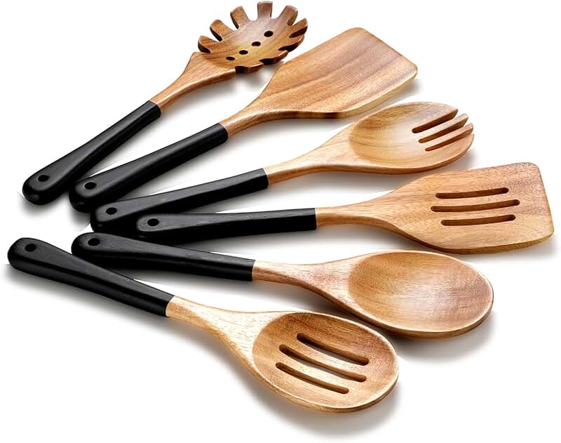 13-Piece Black Silicone Cooking Utensil Set with Wooden Handles