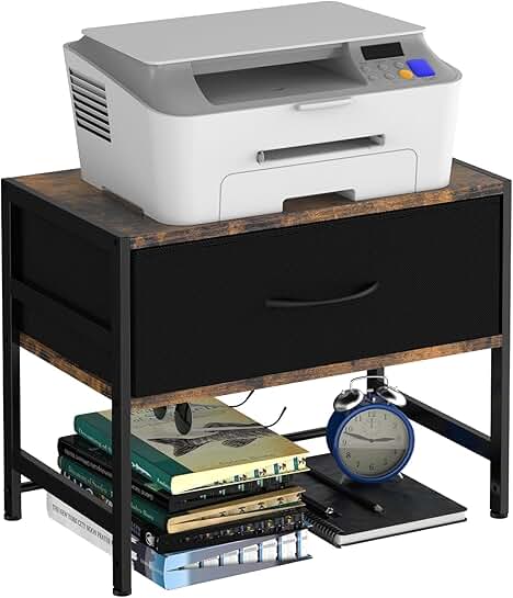 Two-Tier Desktop Printer Stand with Storage Drawer