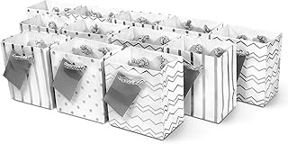 Mini Silver Christmas Gift Bags with Handles, 12 Pack