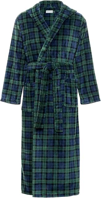 Hooded Plush Fleece Men's Bathrobe for Big and Tall