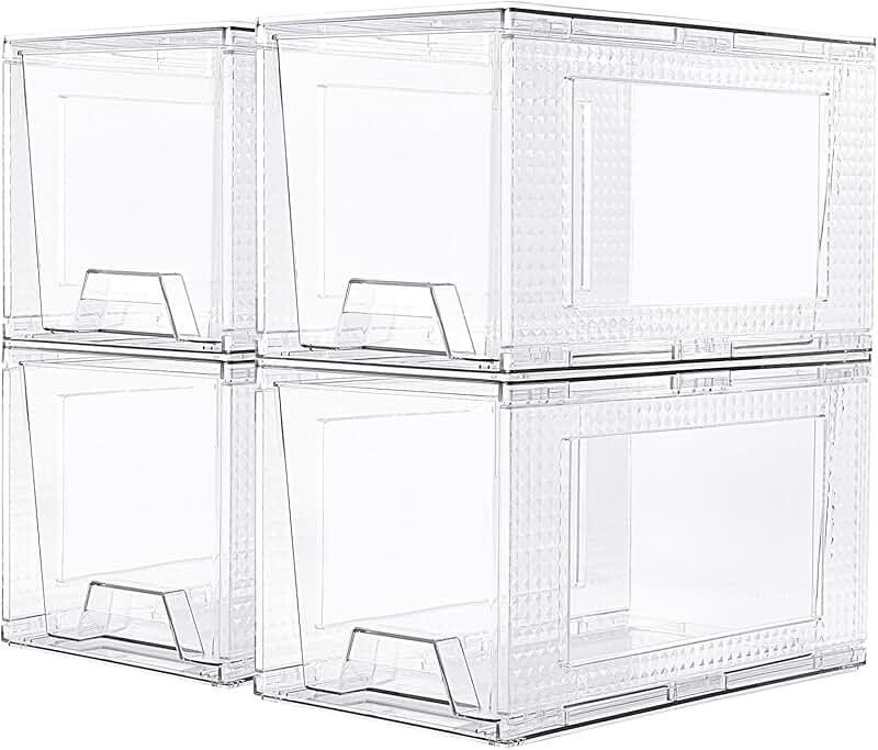 Set of 4 Clear Stackable Storage Drawers for Home Use