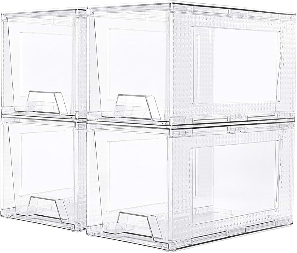 Set of 4 Clear Stackable Storage Drawers for Home Use