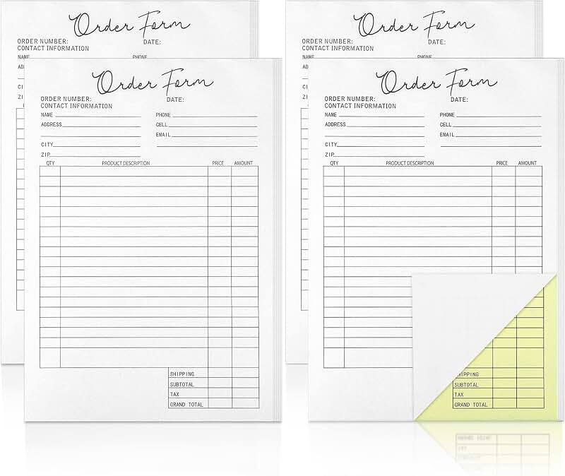 4 Pack Small Business Order Forms, 25 Sets