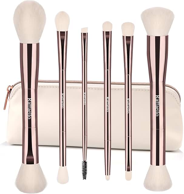 Dual-Ended Makeup Brush Set with Rose Gold Finish