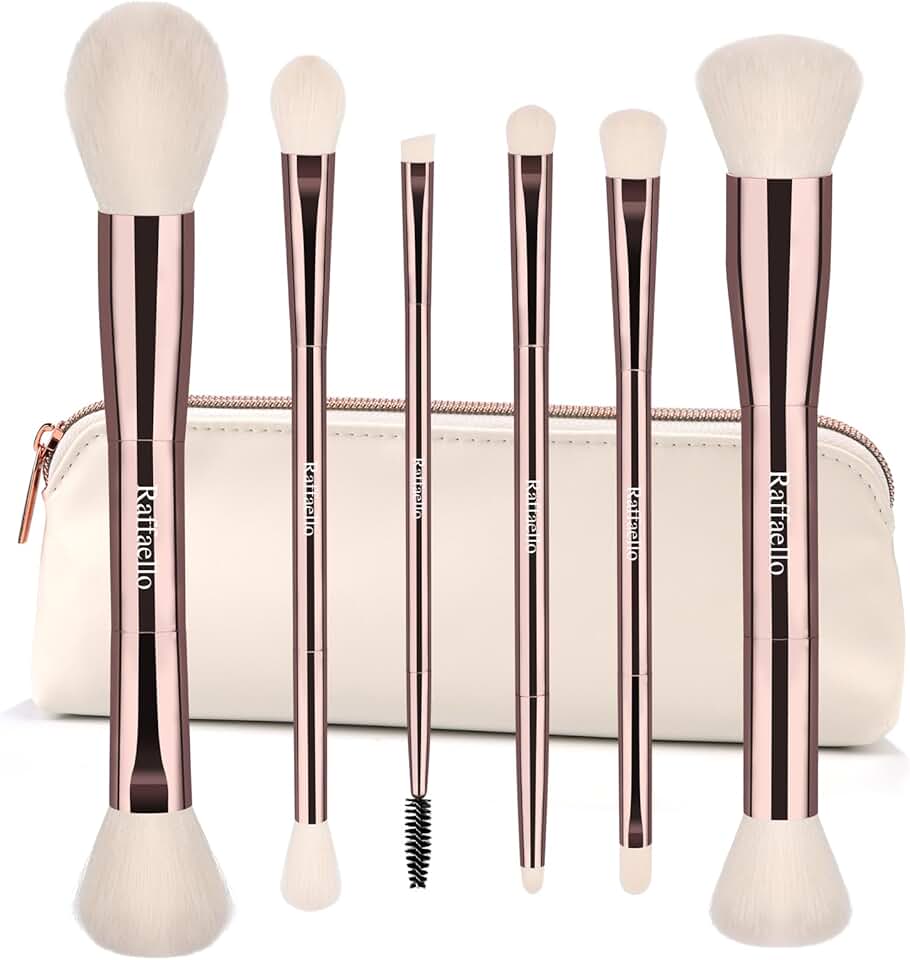 Dual-Ended Makeup Brush Set with Rose Gold Finish