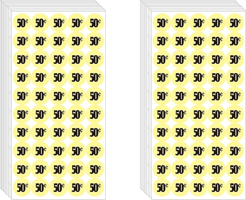 1000 Color-Coded Price Stickers for Garage Sale and Flea Market