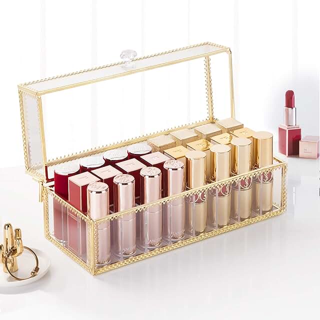 Glass lipstick and makeup organizer with 24 slots