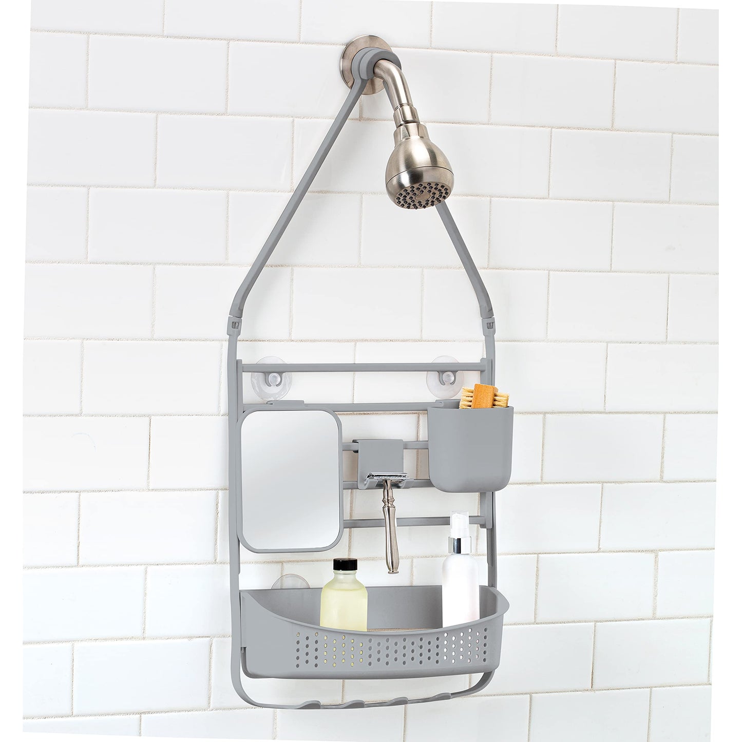  Bathroom Storage Organizer, Head, in Grey Deluxe Flex Adjustable Shower Caddy, 12.6" x 3.9" x 28"