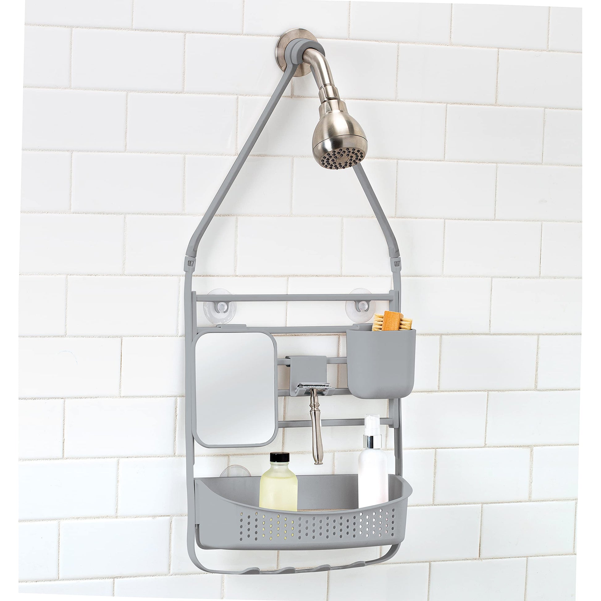  Bathroom Storage Organizer, Head, in Grey Deluxe Flex Adjustable Shower Caddy, 12.6" x 3.9" x 28"