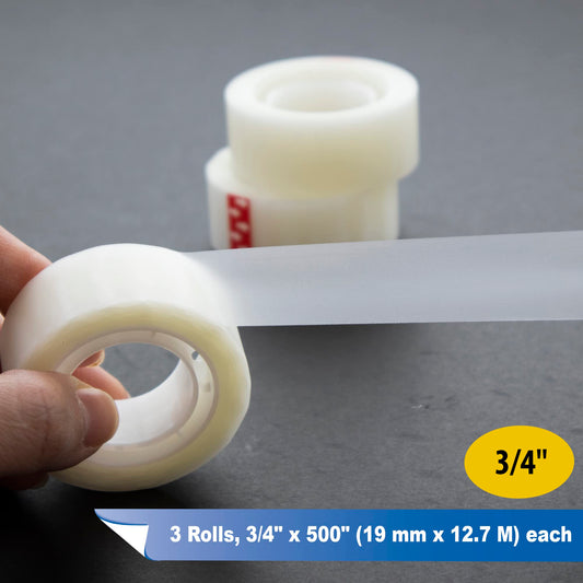 Matte Finish Invisible Tape with Dispenser, 3/4" x 500', 3 Pack
