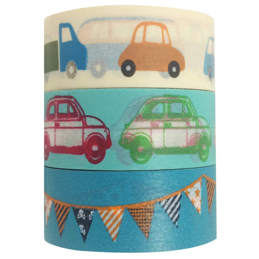 Set of 3 Car Race Washi Masking Tapes, 10M x 15mm