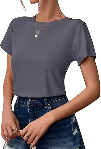Women's Short Sleeve Crewneck Slim Ribbed T-Shirt