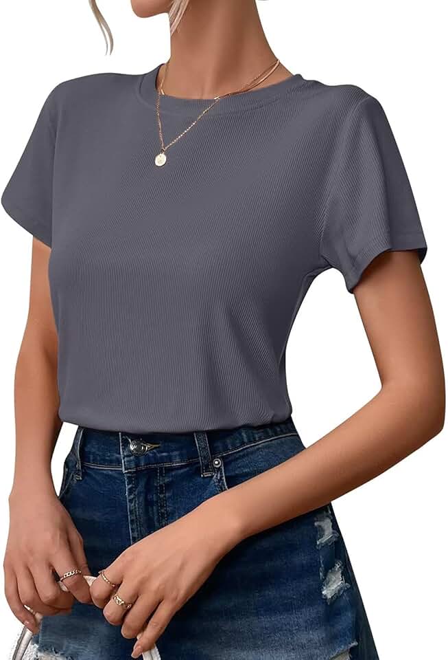 Women's Short Sleeve Crewneck Slim Ribbed T-Shirt