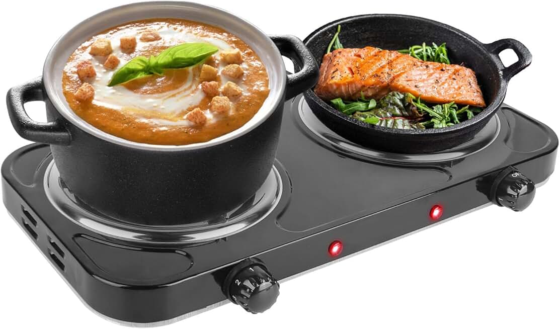 Electric Double Burner Stove with Adjustable Heat