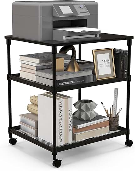 3-Tier Metal Printer Stand with Lockable Wheels