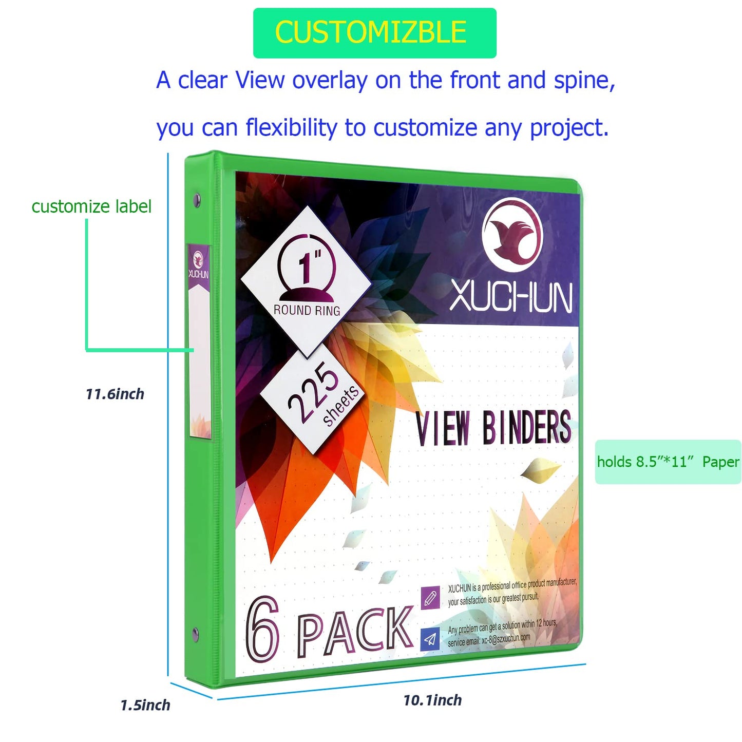 3-Ring Clear View Binders with Pockets, 6 Pack