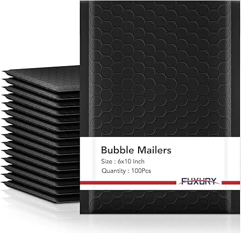 Black 6x10 inch padded bubble mailers, 100 pack