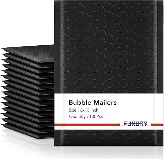 Black 6x10 inch padded bubble mailers, 100 pack
