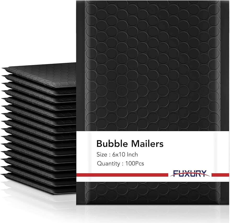 Black 6x10 inch padded bubble mailers, 100 pack