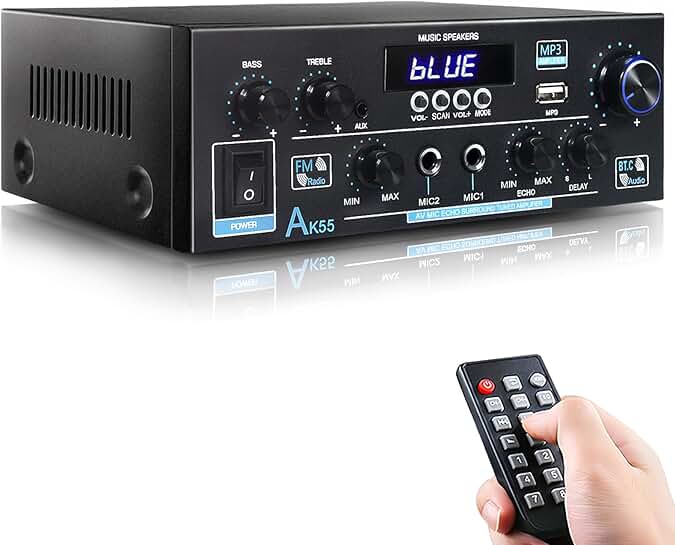 Stereo Amplifier with Bluetooth, Remote, and Microphone