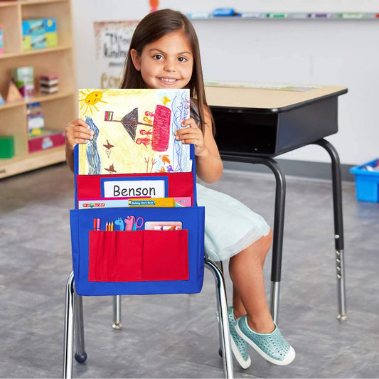 Red chairback storage pocket for children