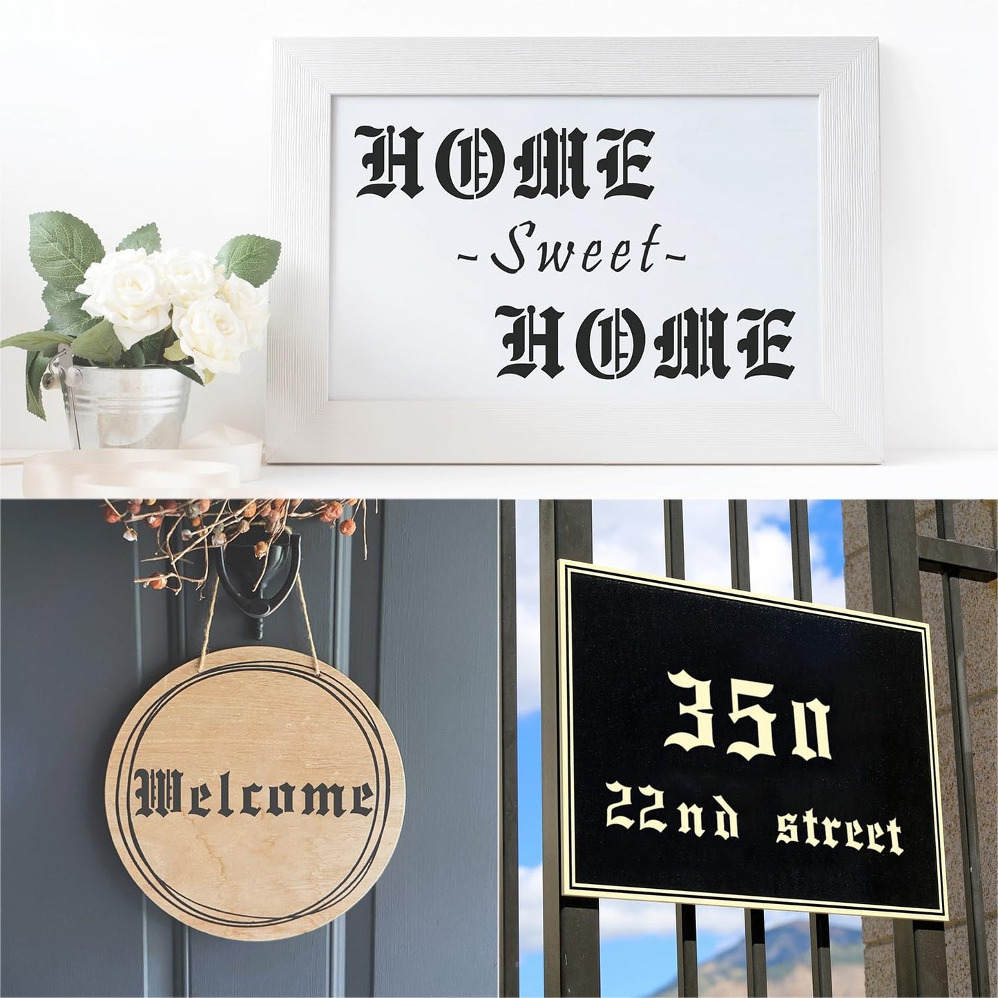 66 PCS Old English Calligraphy Letter and Number Stencils